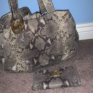 Michael Kors Snakeskin Tote Bag & Wallet